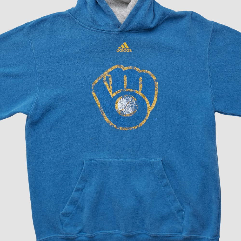 Milwaukee Brewers Adidas 2010s Hooded Pullover Sweatshirt - Blue Vintage