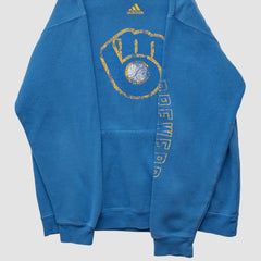 Milwaukee Brewers Adidas 2010s Hooded Pullover Sweatshirt - Blue Vintage