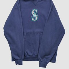 Seattle Mariners Champion 2000s Hooded Pullover Sweatshirt - Navy Vintage