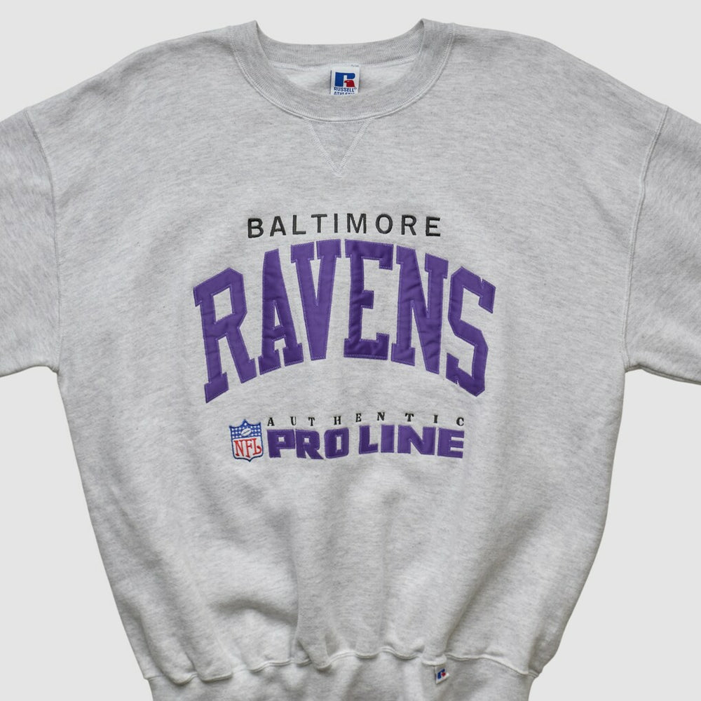 Baltimore Ravens Russell 90s Sweatshirt - Heather Gray Vintage discount