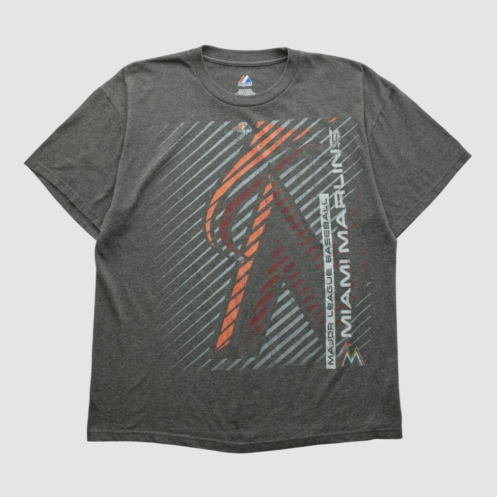 Miami Marlins Majestic 2000s T-shirt - Dark Heather Gray Vintage