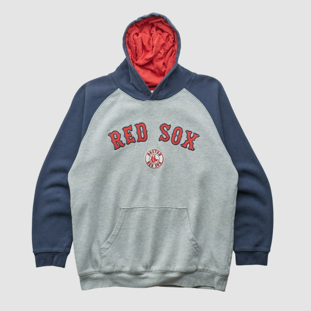 Boston Red Sox Majestic 2000s Hooded Pullover Sweatshirt - Heather Gray Vintage