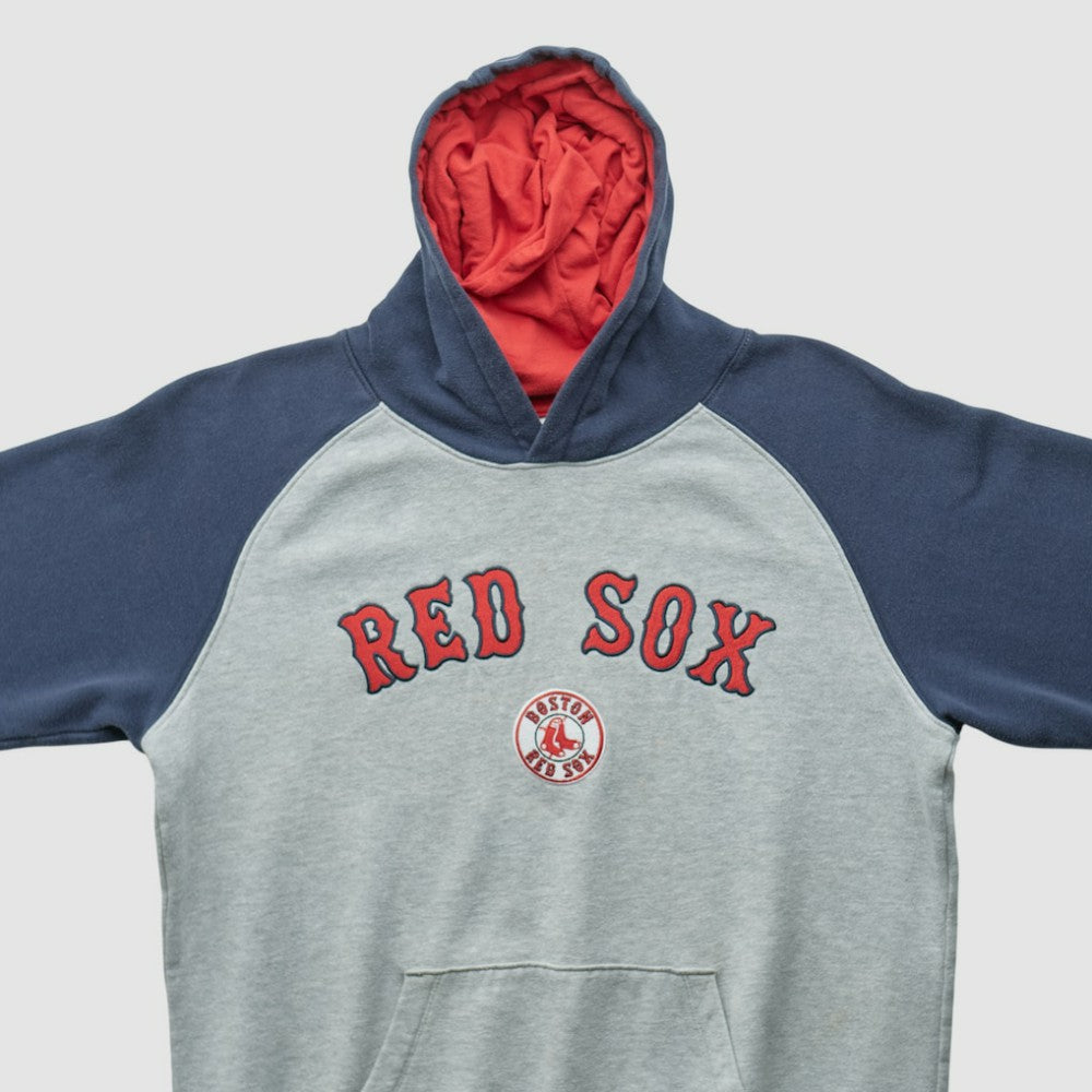 Boston Red Sox Majestic 2000s Hooded Pullover Sweatshirt - Heather Gray Vintage