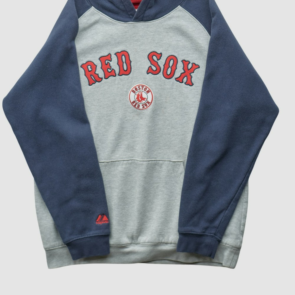 Boston Red Sox Majestic 2000s Hooded Pullover Sweatshirt - Heather Gray Vintage