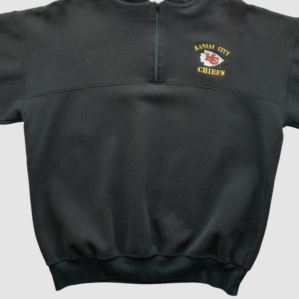 Kansas City Chiefs Dodger 90s Hooded 1/4 Zip Sweatshirt - Black Vintage for sale