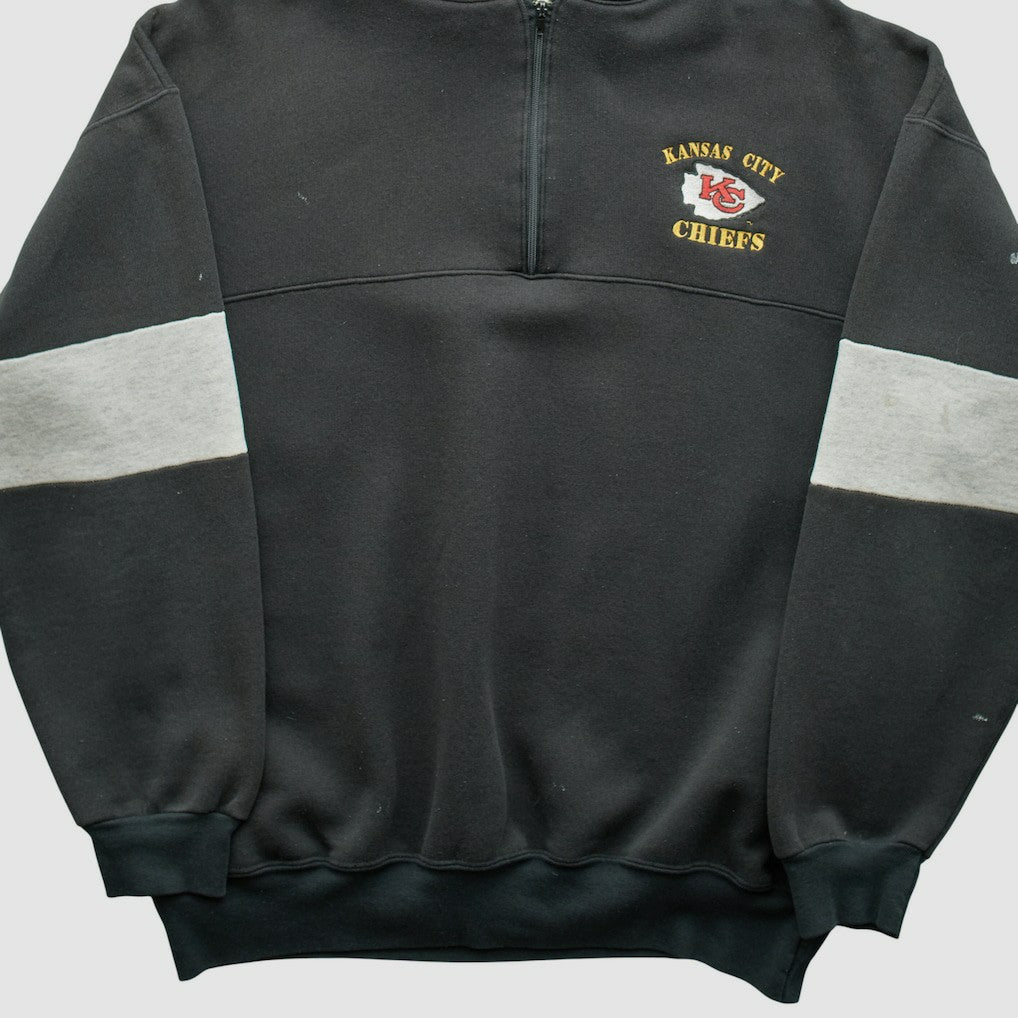 Kansas City Chiefs Dodger 90s Hooded 1/4 Zip Sweatshirt - Black Vintage for sale