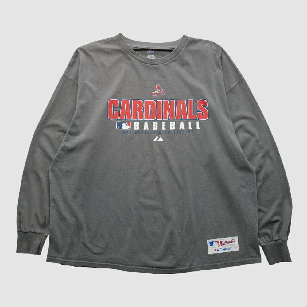 St. Louis Cardinals Majestic 2000s Long Sleeve T-shirt - Gray Vintage