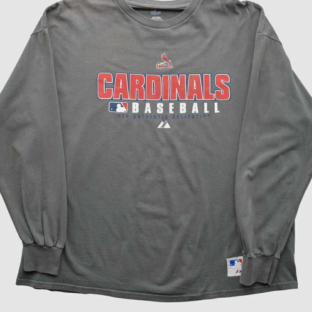 St. Louis Cardinals Majestic 2000s Long Sleeve T-shirt - Gray Vintage