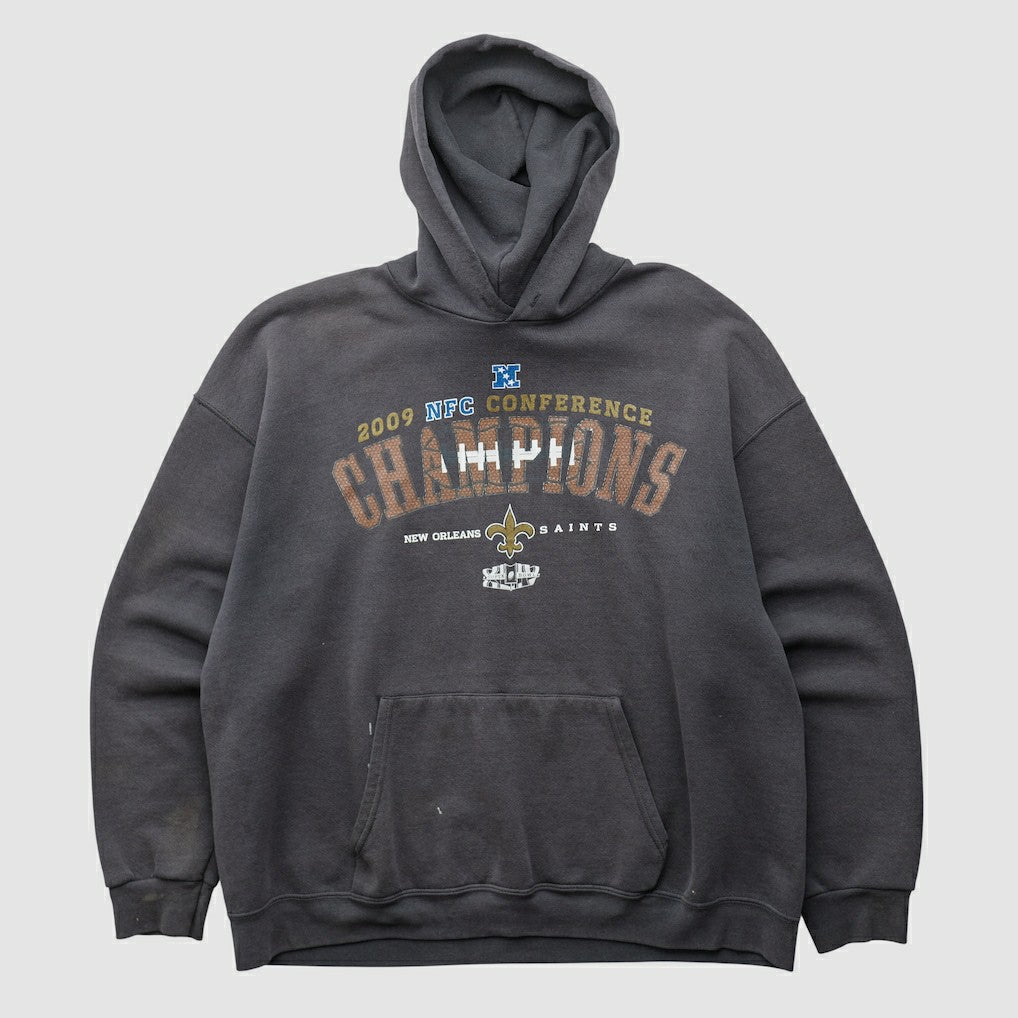 New Orleans Saints NFL 2009 Hooded Pullover Sweatshirt - Charcoal Vintage on sale