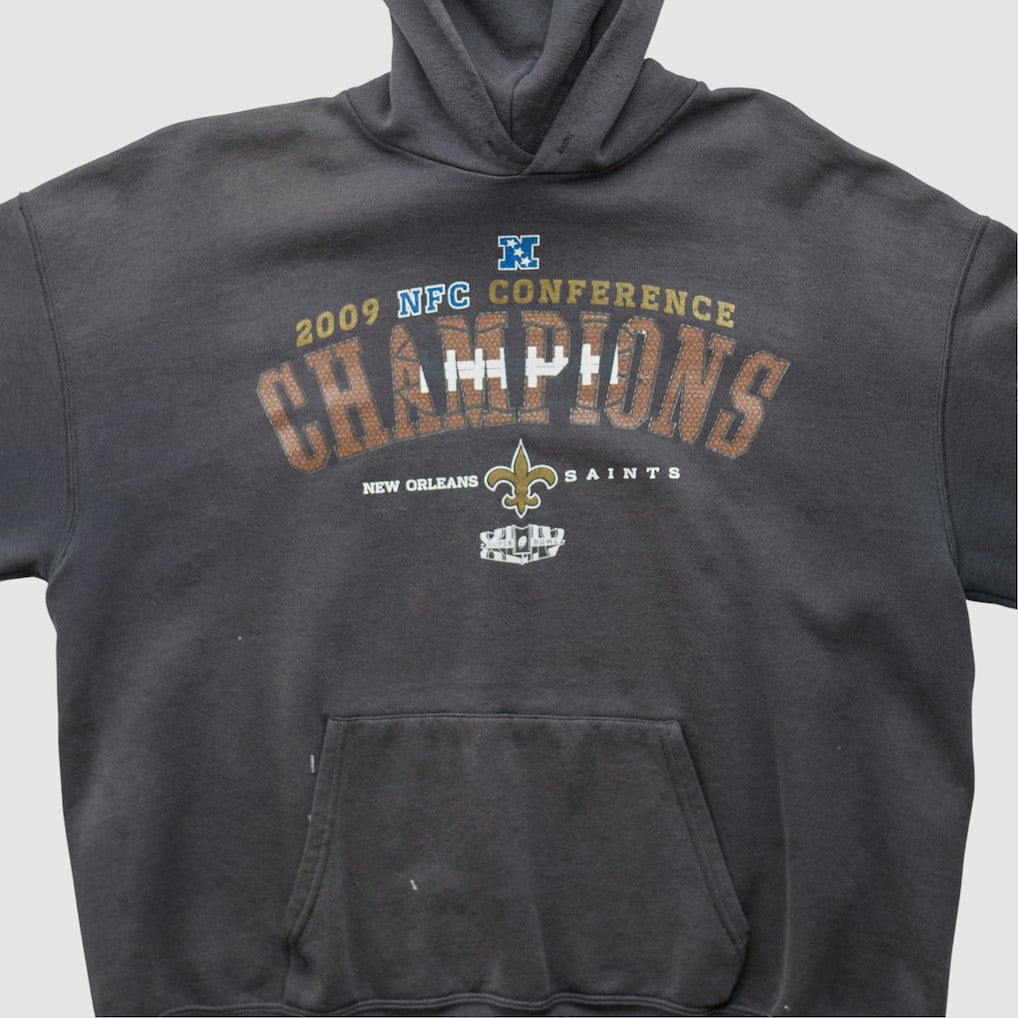 New Orleans Saints NFL 2009 Hooded Pullover Sweatshirt - Charcoal Vintage on sale