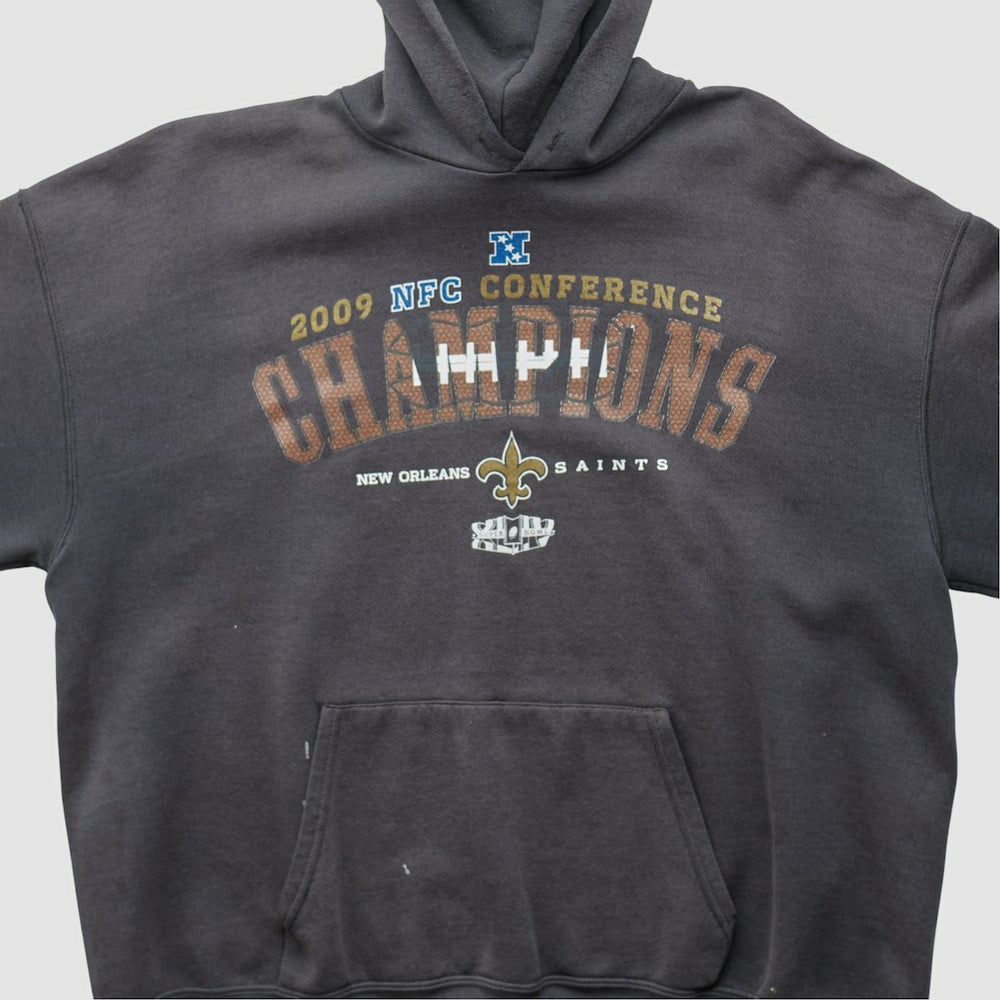 New Orleans Saints NFL 2009 Hooded Pullover Sweatshirt - Charcoal Vintage on sale