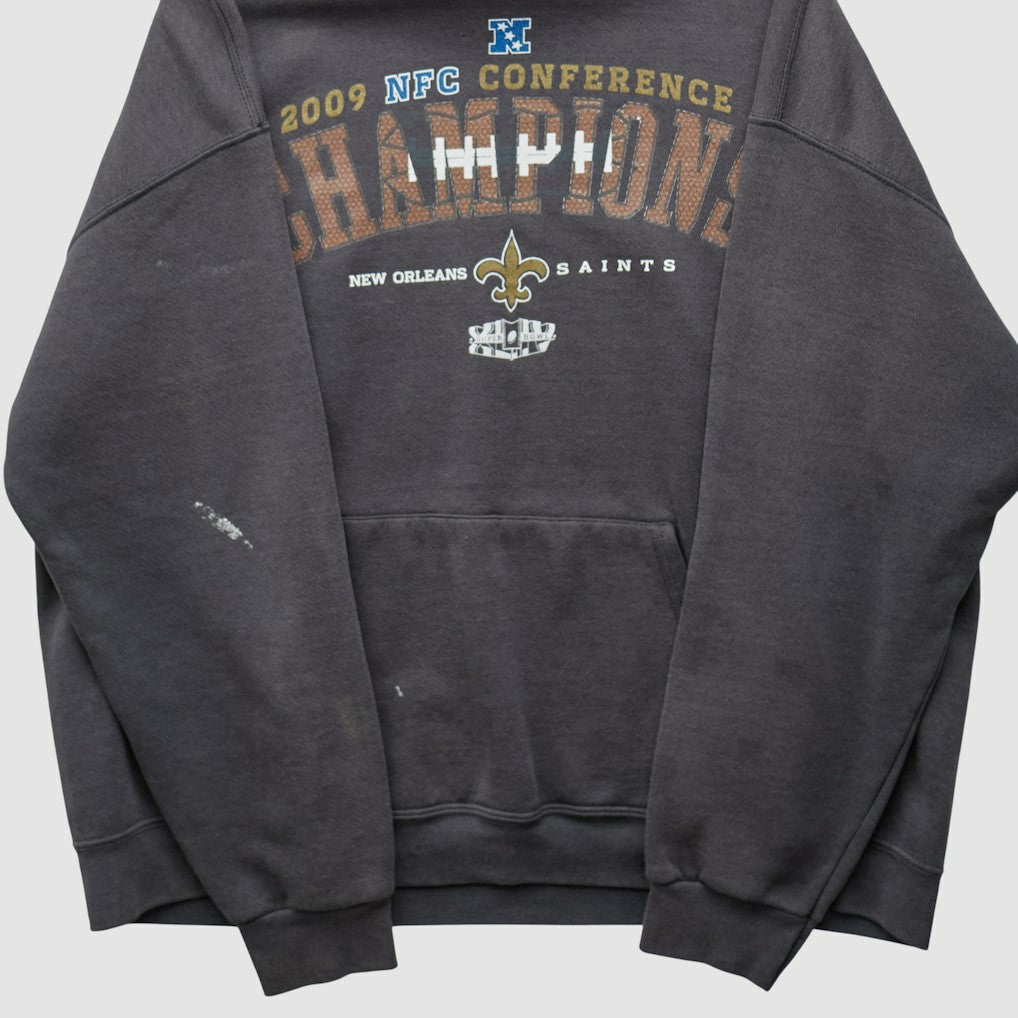 New Orleans Saints NFL 2009 Hooded Pullover Sweatshirt - Charcoal Vintage on sale