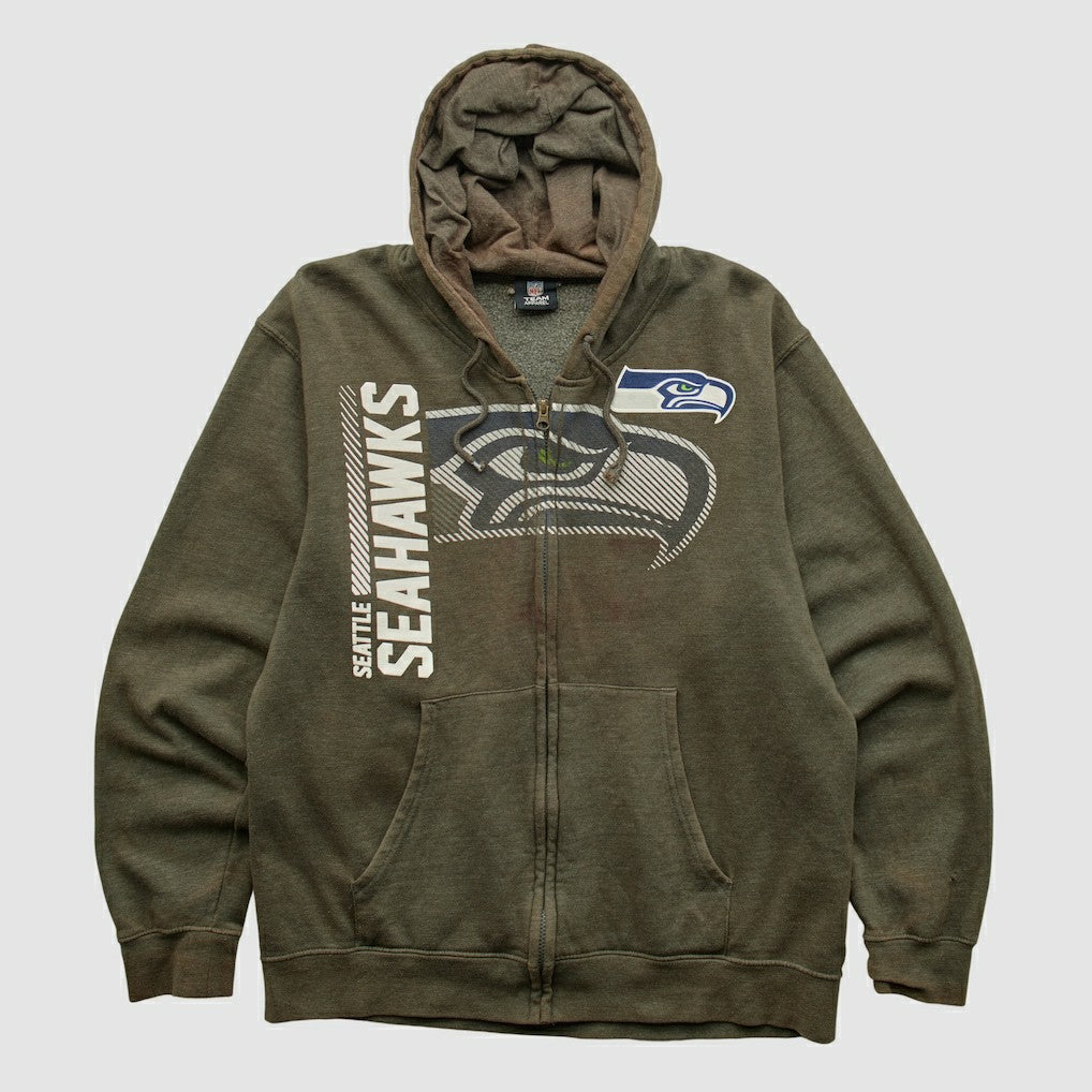 Seattle Seahawks NFL 2010s Hooded Full Zip Sweatshirt - Olive Vintage outlet