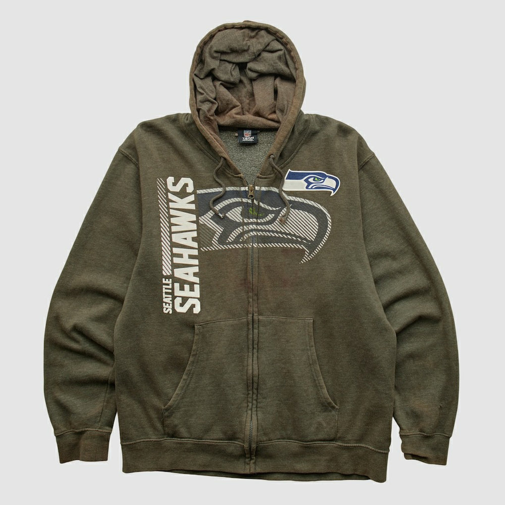 Seattle Seahawks NFL 2010s Hooded Full Zip Sweatshirt - Olive Vintage outlet