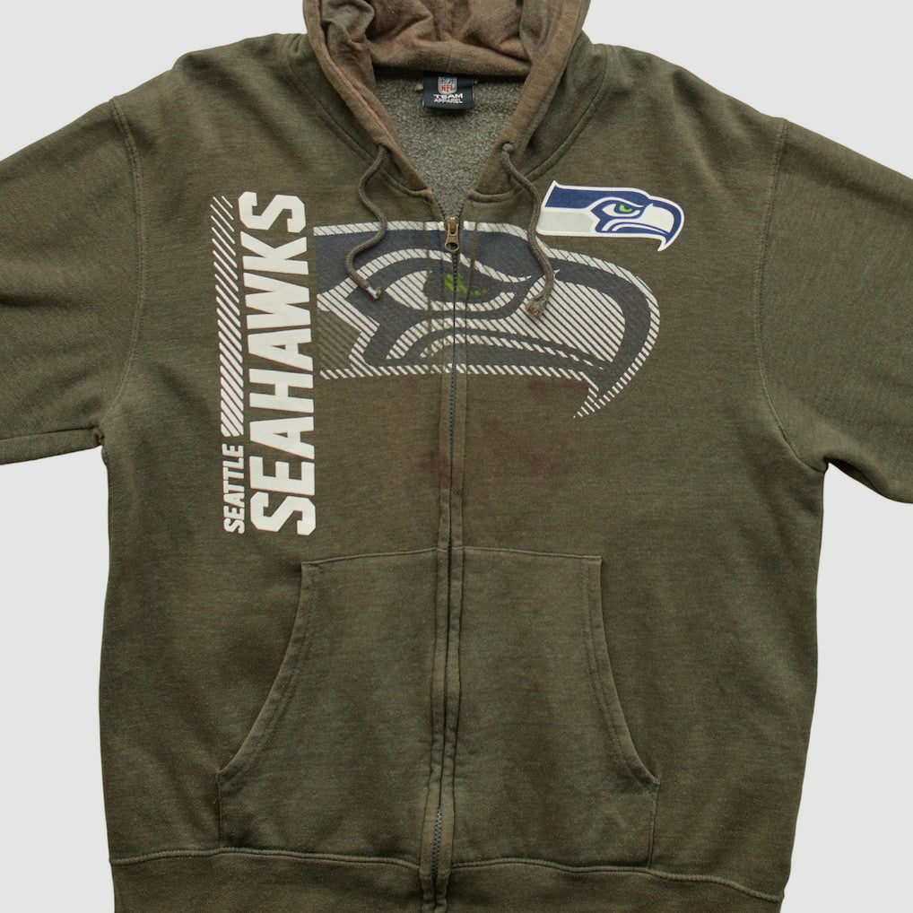 Seattle Seahawks NFL 2010s Hooded Full Zip Sweatshirt - Olive Vintage outlet