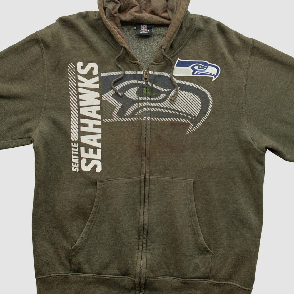 Seattle Seahawks NFL 2010s Hooded Full Zip Sweatshirt - Olive Vintage outlet