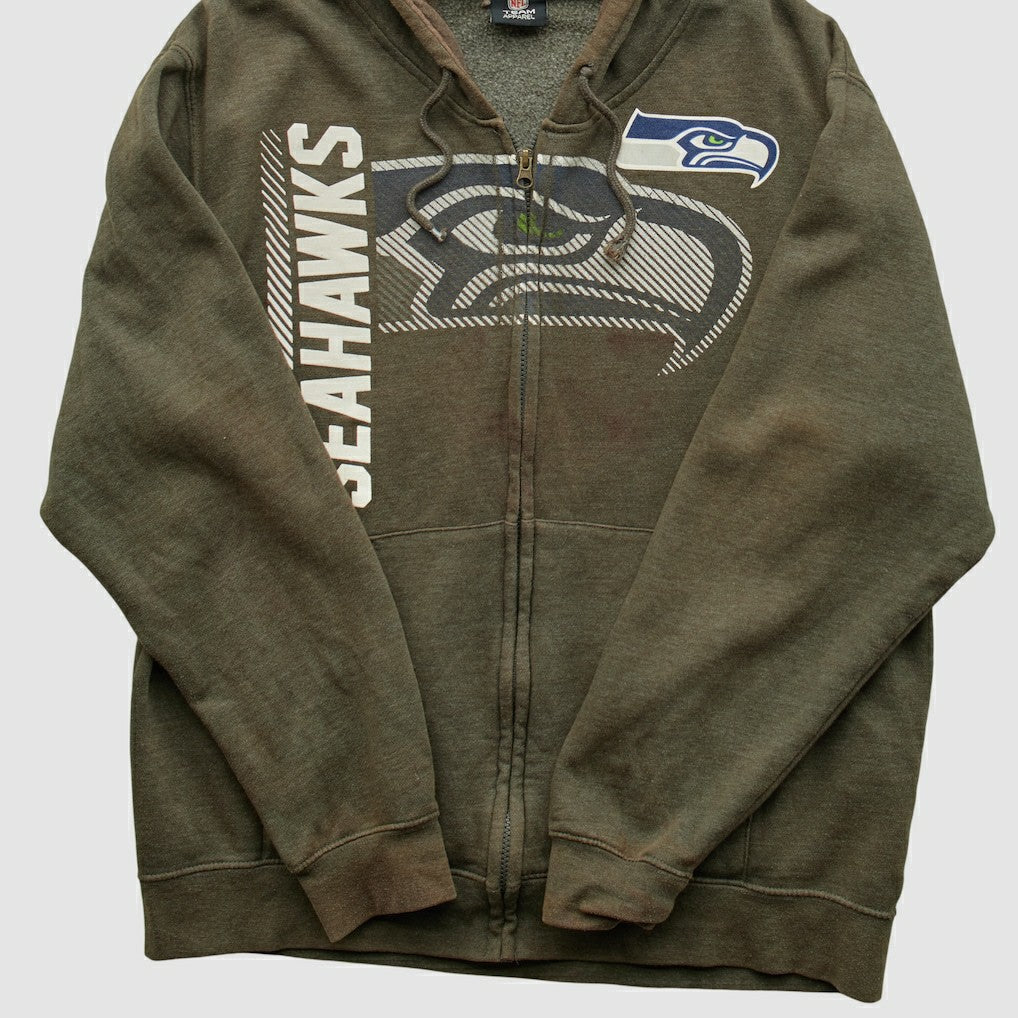 Seattle Seahawks NFL 2010s Hooded Full Zip Sweatshirt - Olive Vintage outlet