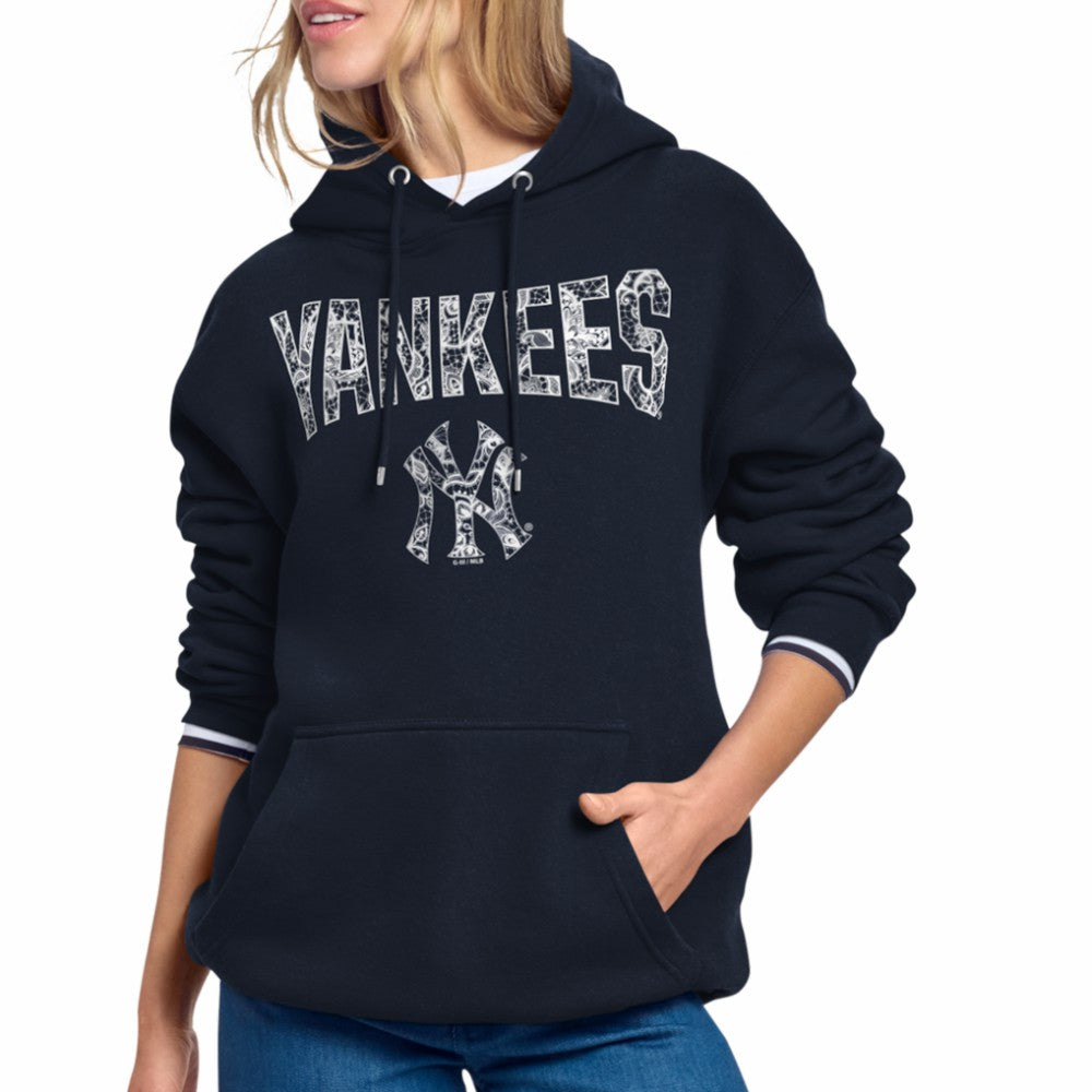 New York Yankees Starter Women's Lace Team Lockup Fleece Hoodie - Navy