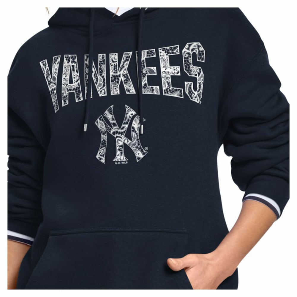 New York Yankees Starter Women's Lace Team Lockup Fleece Hoodie - Navy