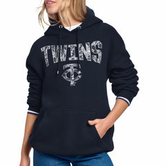 Minnesota Twins Starter Women's Lace Team Lockup Fleece Hoodie - Navy