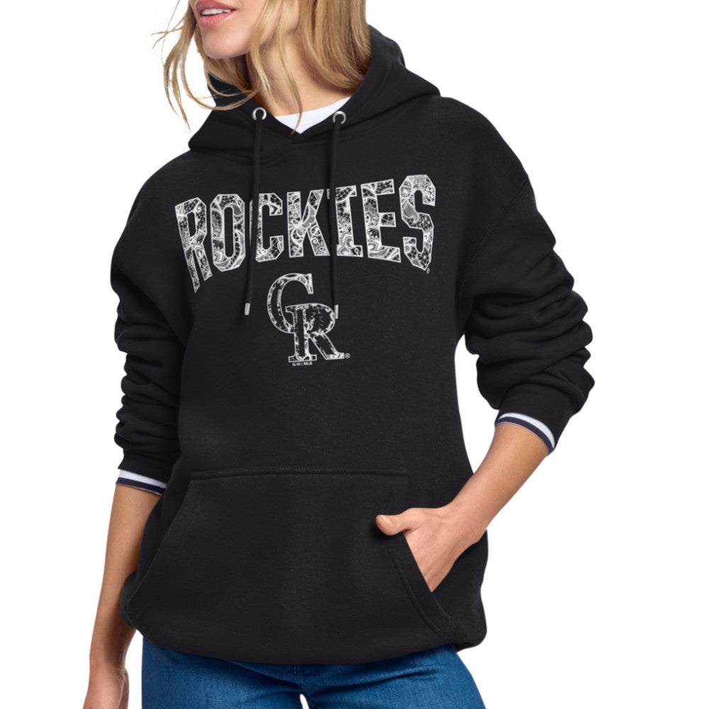 Colorado Rockies Starter Women's Lace Team Lockup Fleece Hoodie - Black