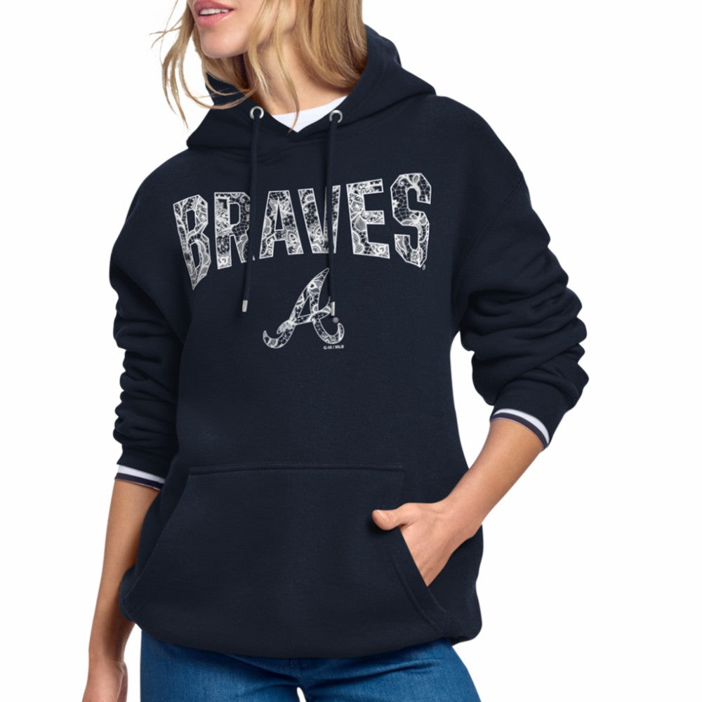Atlanta Braves Starter Women's Lace Team Lockup Fleece Hoodie - Navy