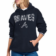 Atlanta Braves Starter Women's Lace Team Lockup Fleece Hoodie - Navy