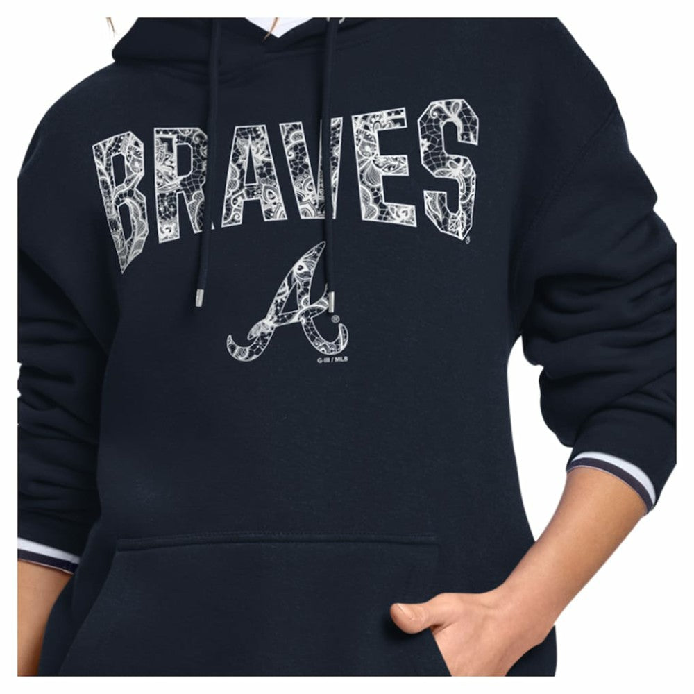 Atlanta Braves Starter Women's Lace Team Lockup Fleece Hoodie - Navy