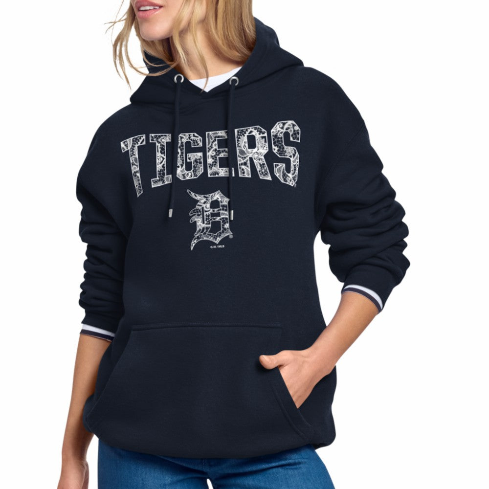Detroit Tigers Starter Women's Lace Team Lockup Fleece Hoodie - Navy