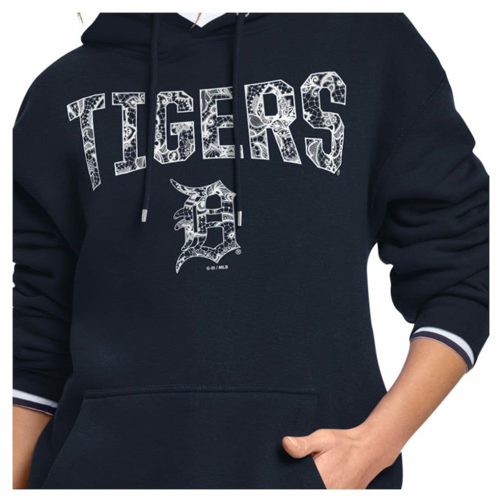Detroit Tigers Starter Women's Lace Team Lockup Fleece Hoodie - Navy