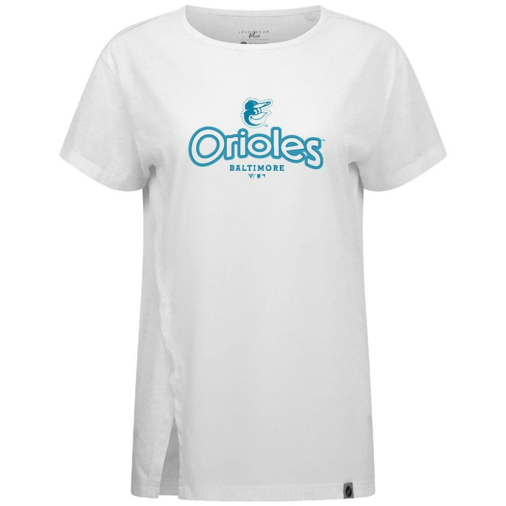 Baltimore Orioles Levelwear Women's Blue Haven Influx Cornerstone T-Shirt - White