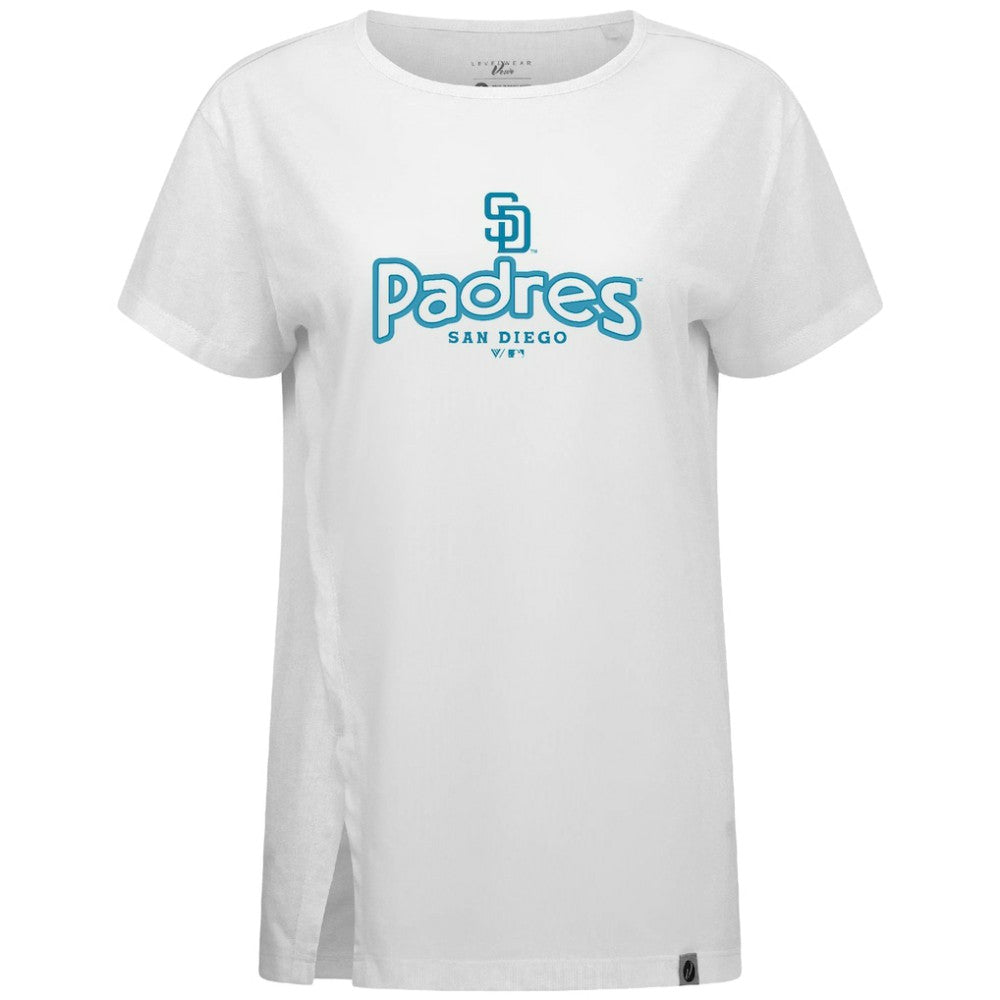 San Diego Padres Levelwear Women's Blue Haven Influx Cornerstone T-Shirt - White