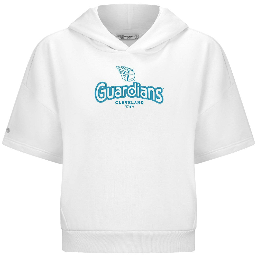 Cleveland Guardians Levelwear Women's Amber Short Sleeve Cornerstone Hoodie - White