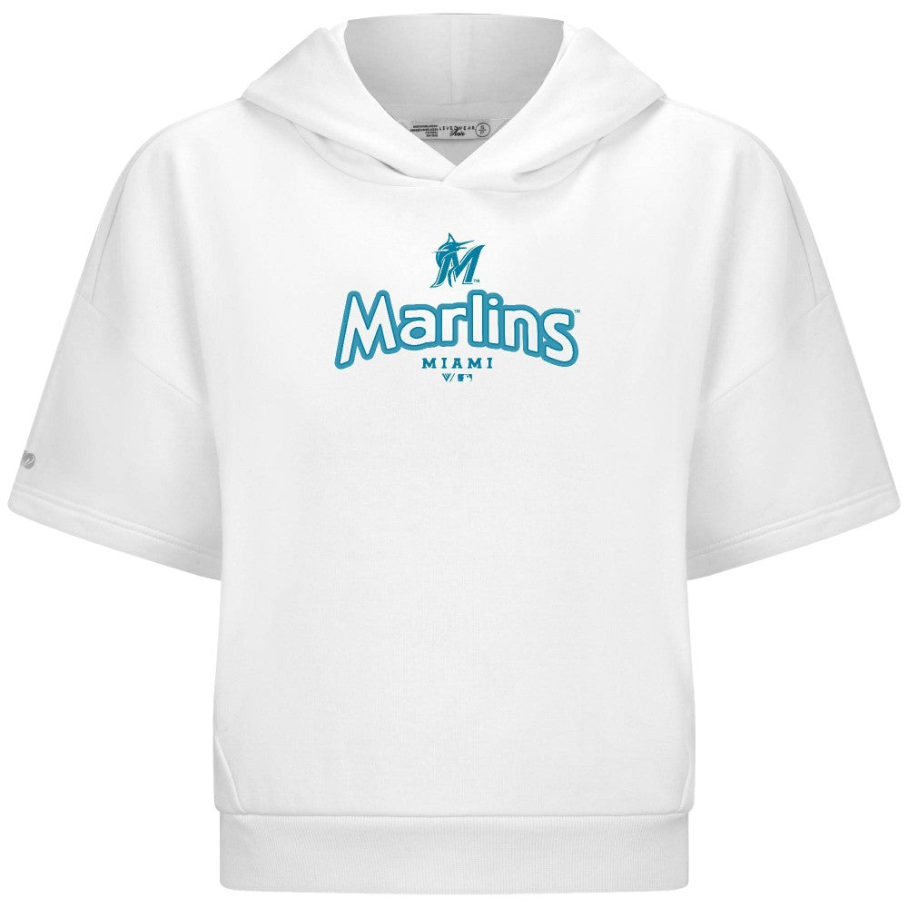 Miami Marlins Levelwear Women's Amber Short Sleeve Cornerstone Hoodie - White