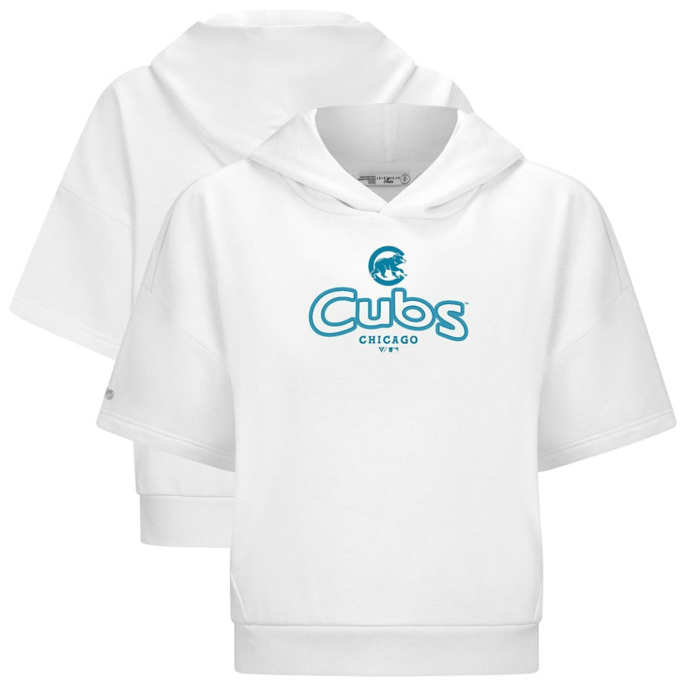 Chicago Cubs Levelwear Women's Amber Short Sleeve Cornerstone Hoodie - White