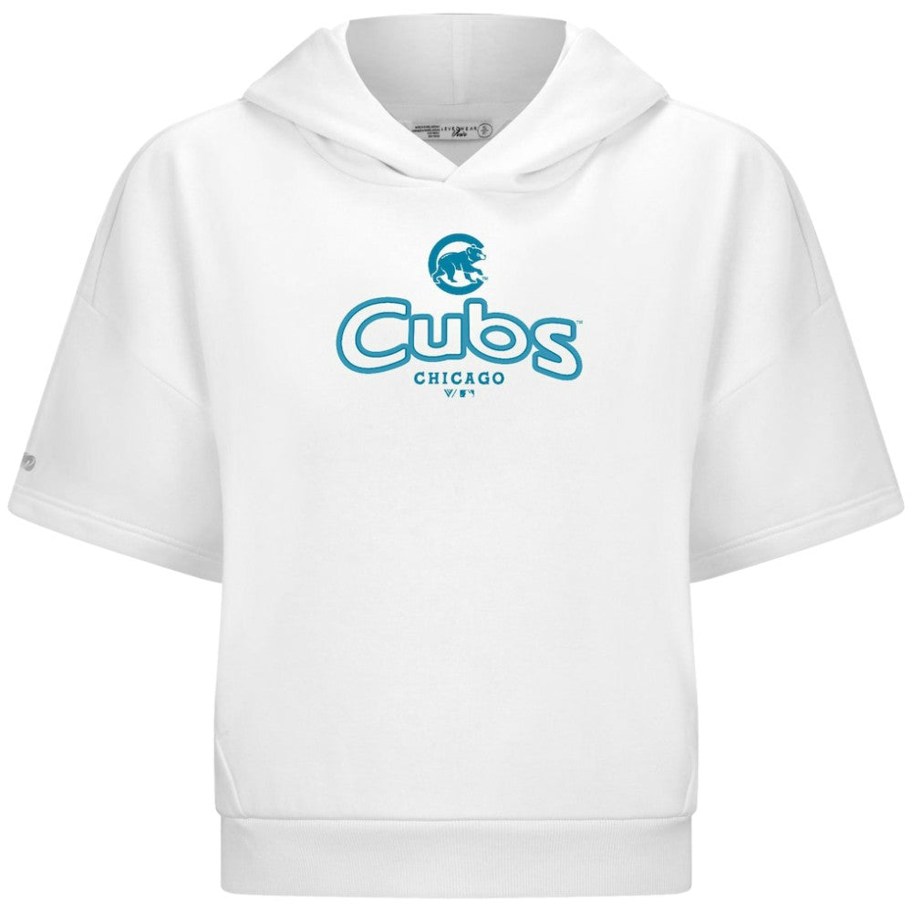 Chicago Cubs Levelwear Women's Amber Short Sleeve Cornerstone Hoodie - White