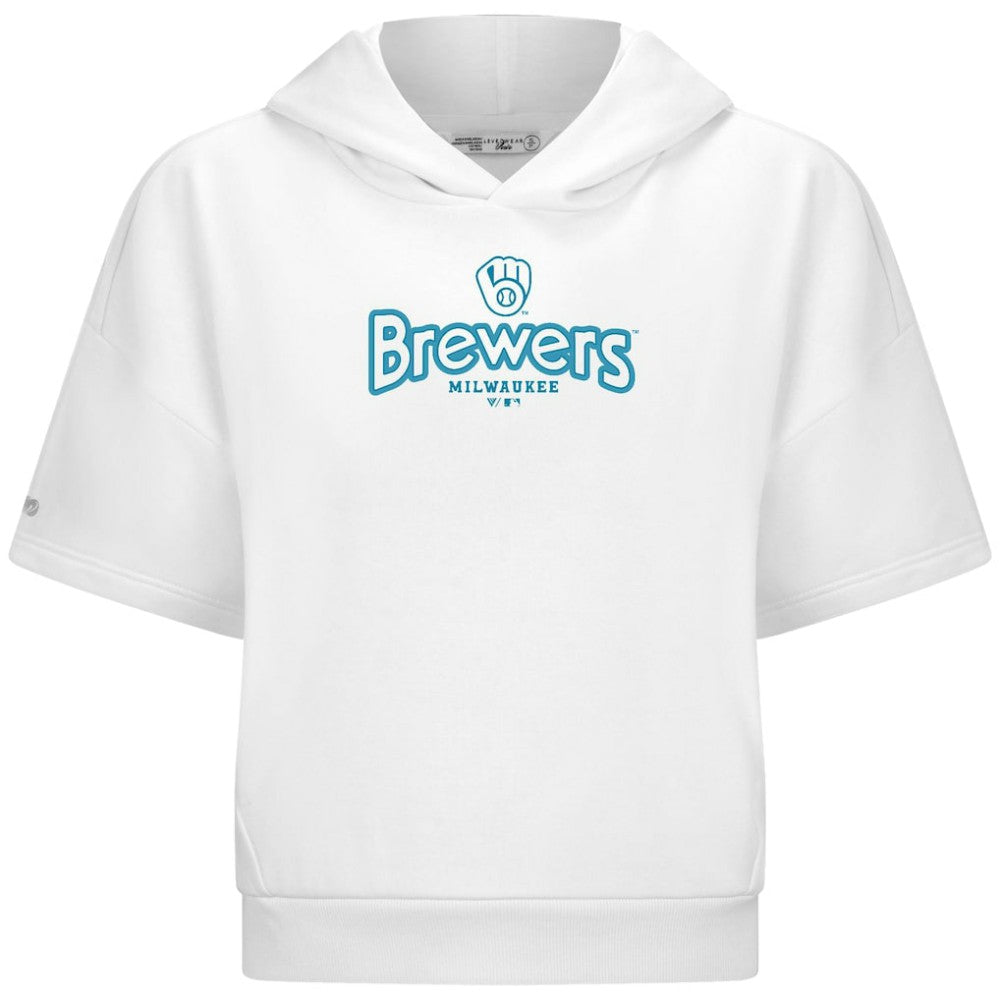 Milwaukee Brewers Levelwear Women's Amber Short Sleeve Cornerstone Hoodie - White