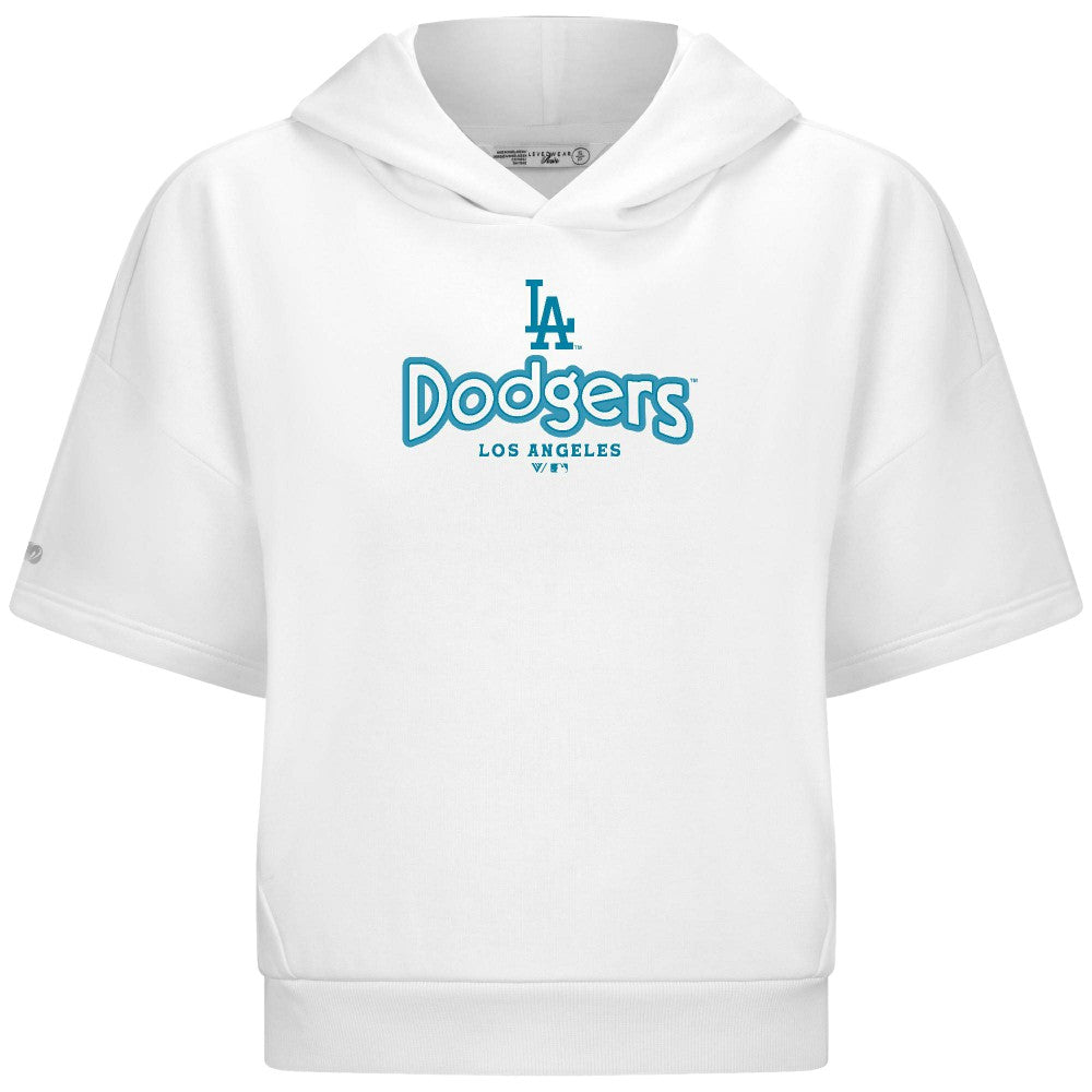 Los Angeles Dodgers Levelwear Women's Amber Short Sleeve Cornerstone Hoodie - White