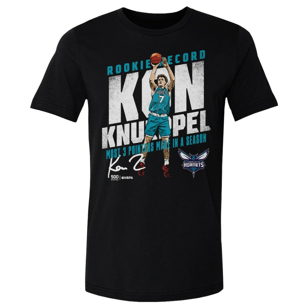 Kon Knueppel Charlotte Hornets 500 Level Rookie Three-Point Record T-Shirt - Black for sale