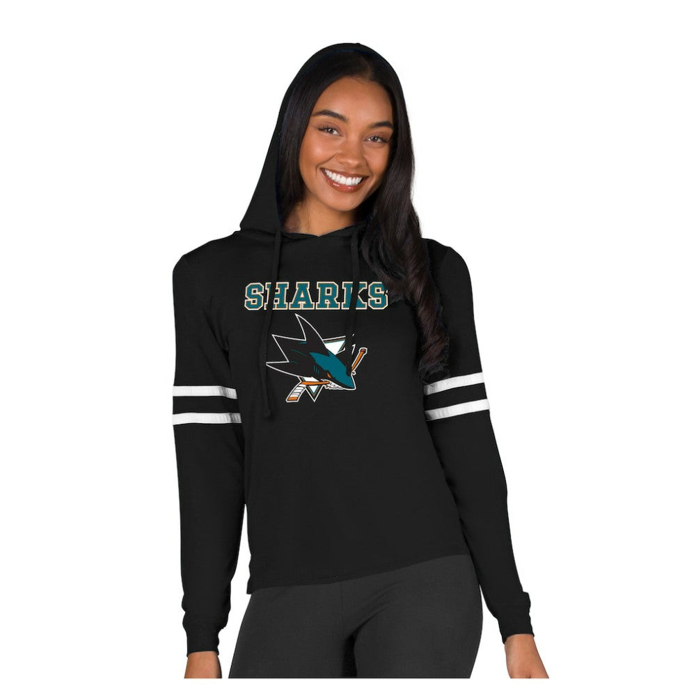 San Jose Sharks Concepts Sport Women's Marathon Long-Sleeve Hooded T-Shirt Black