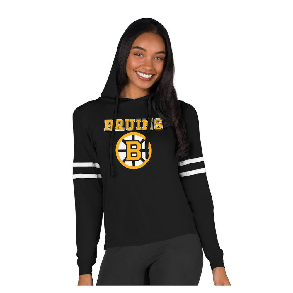 Boston Bruins Concepts Sport Women's Marathon Long-Sleeve Hooded T-Shirt Black
