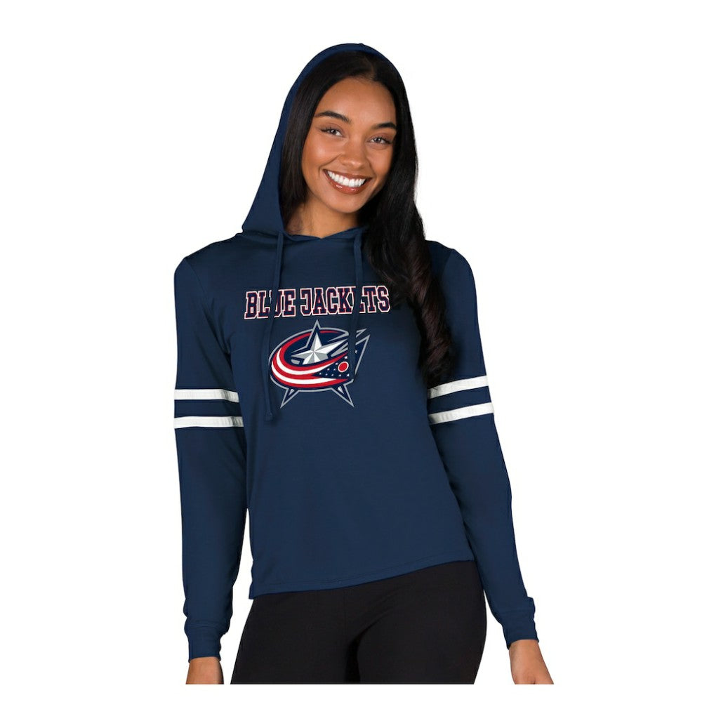 Columbus Blue Jackets Concepts Sport Women's Marathon Long-Sleeve Hooded T-Shirt Navy
