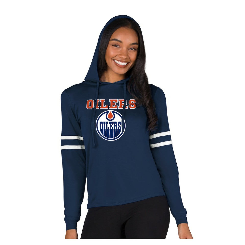 Edmonton Oilers Concepts Sport Women's Marathon Long-Sleeve Hooded T-Shirt Navy