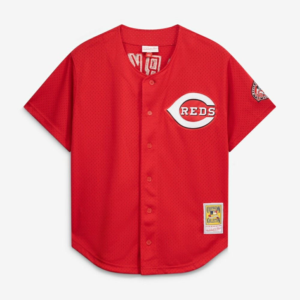 Barry Larkin Cincinnati Reds Throwback Cooperstown Mesh Batting Practice Jersey - Red | Mitchell & Ness