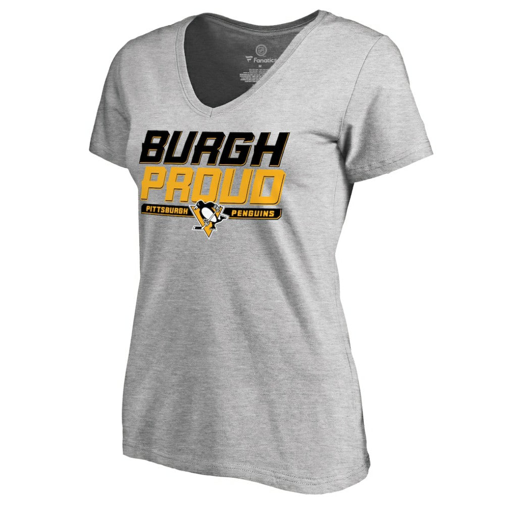 Pittsburgh Penguins Women's Hometown Collection Burgh Proud V-Neck T-Shirt Heather Gray