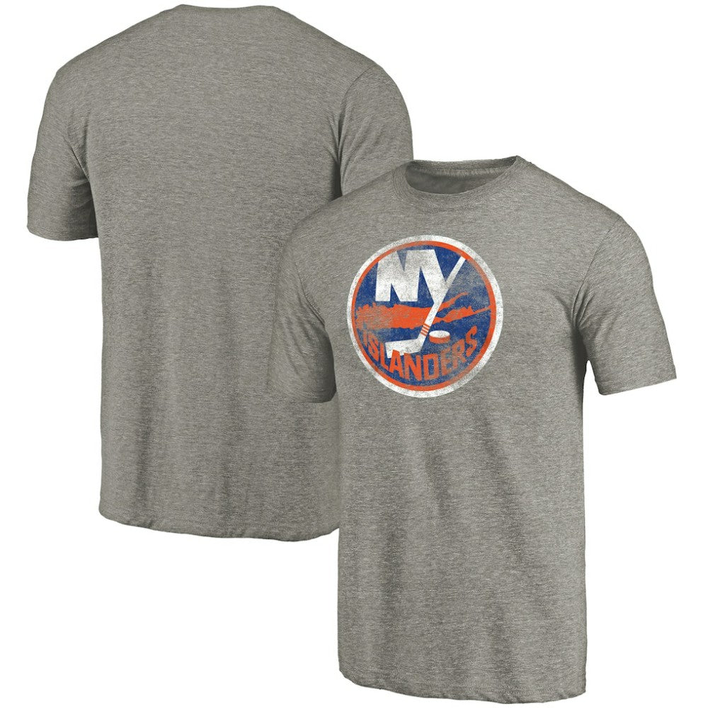 New York Islanders Distressed Team Logo Tri-Blend T-Shirt Ash