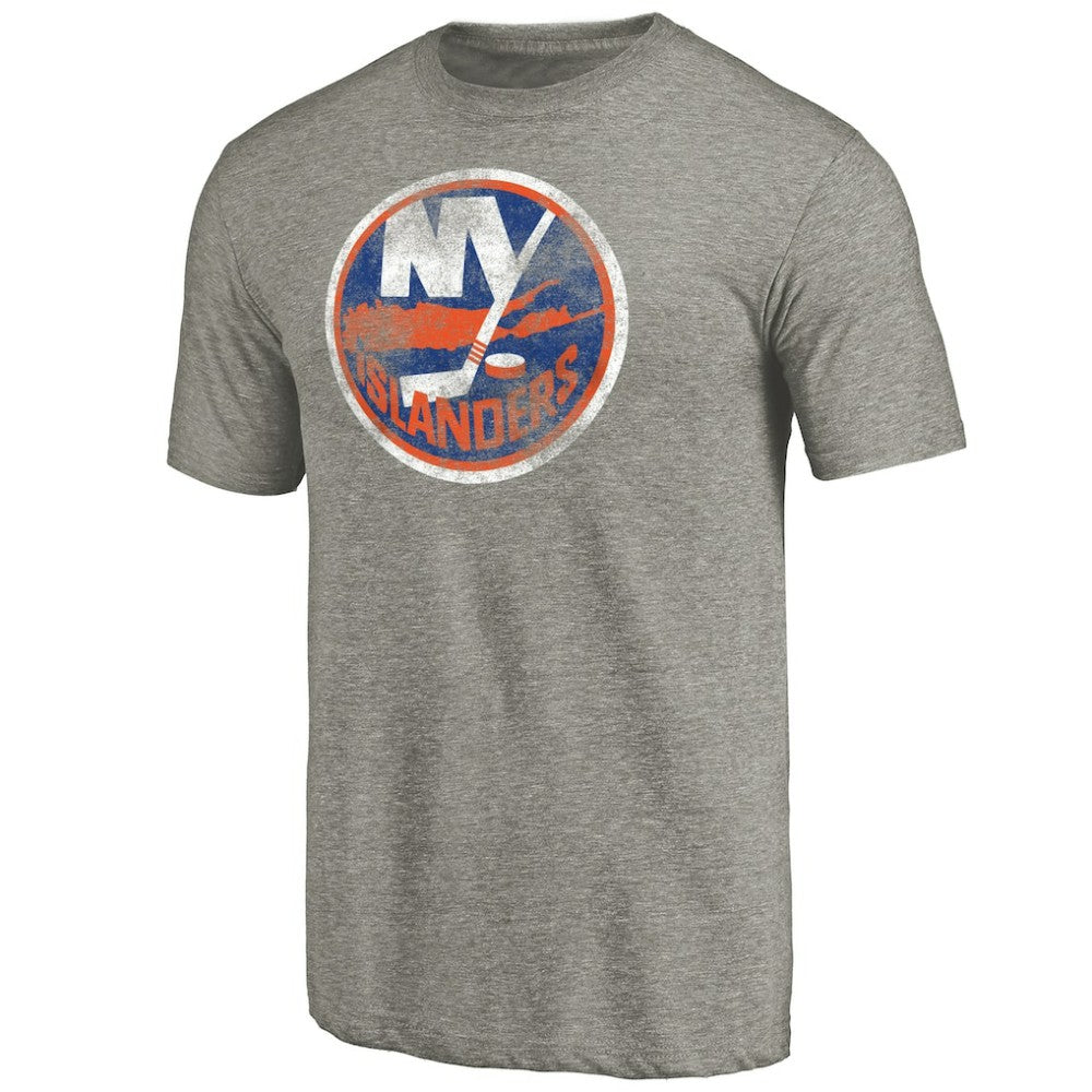 New York Islanders Distressed Team Logo Tri-Blend T-Shirt Ash