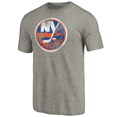 New York Islanders Distressed Team Logo Tri-Blend T-Shirt Ash