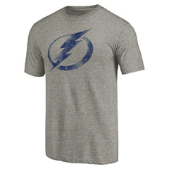 Tampa Bay Lightning Distressed Team Logo Tri-Blend T-Shirt Ash