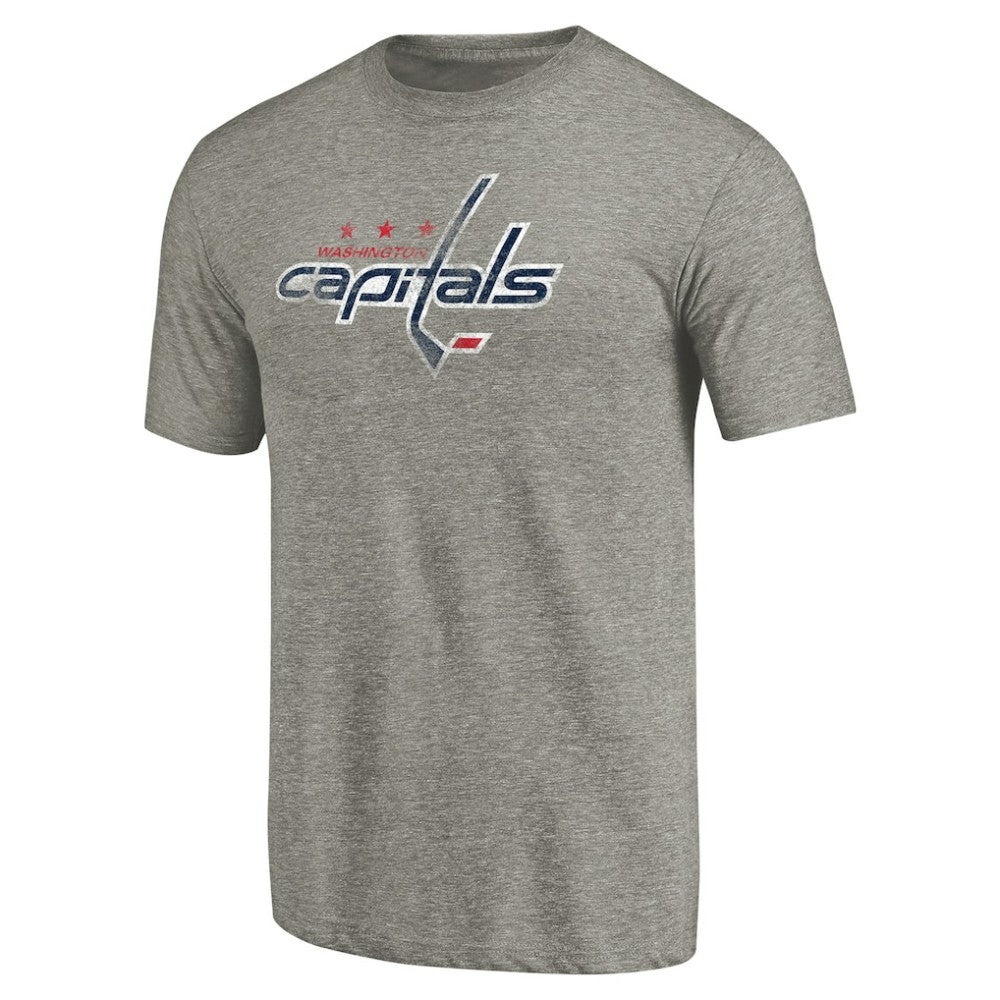 Washington Capitals Distressed Team Logo Tri-Blend T-Shirt Ash